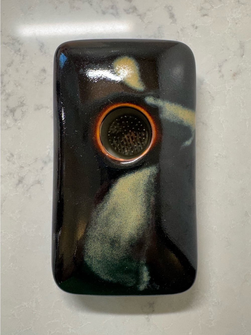 Pottery Rectangular Ikebana Vase W/ Built-In Flower Frog